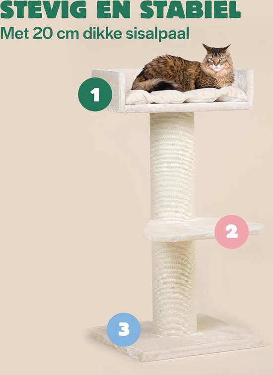 RHRQuality Krabpaal voor grote katten - Maine Coon Tower Plus – Tot 295 cm Hoog – Met Extra Dikke 20 cm Sisalpalen – Donkergrijs