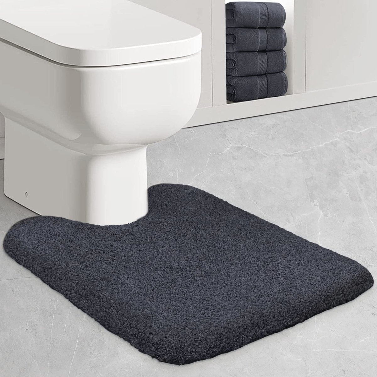 Zachte Antislip Toiletmat met Uitsparing - 50 x 60 cm, Microvezel, Zwart