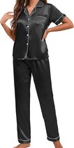 Boncy® Pyjama Set Dames Satijn Zwart - Pyama Nachtkleding Volwassenen - Pyjamabroek Meisje - Maat M