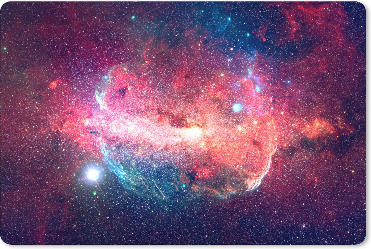Muismat XXL 90x60 cm - Bureau onderlegger - Bureau mat Ruimte - Sterren - Oranje - Bureaumat - Gaming mousepad xl - Bureaulegger groot - Computer deskmat