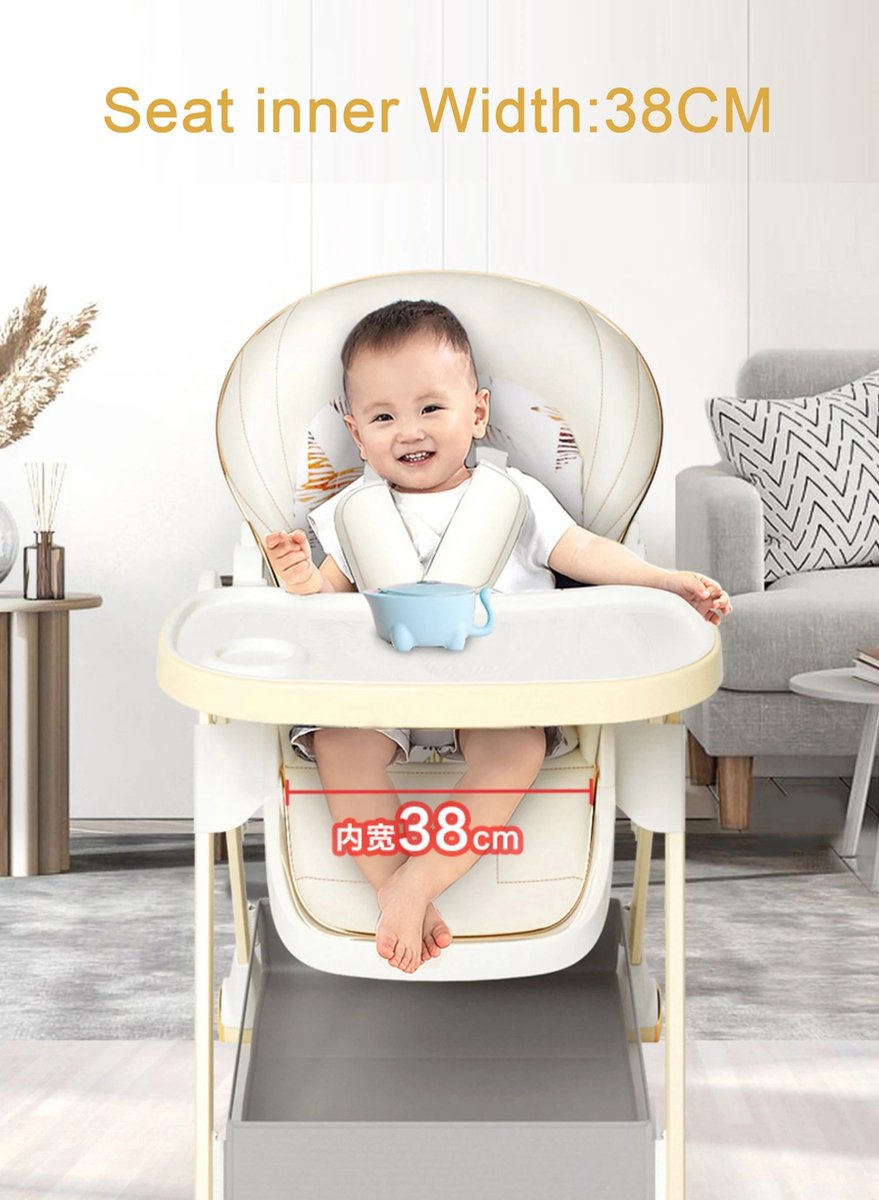 RM Store® - Baby Eetstoel - 2-in-1 Baby Eetstoel & Voederstoel - Voedingsstoel Met Wielen - Hoge Baby Stoel - Met Tafel - Verstelbare Hoge Stoel - Wit - 55x85x103 cm. – foto 8
