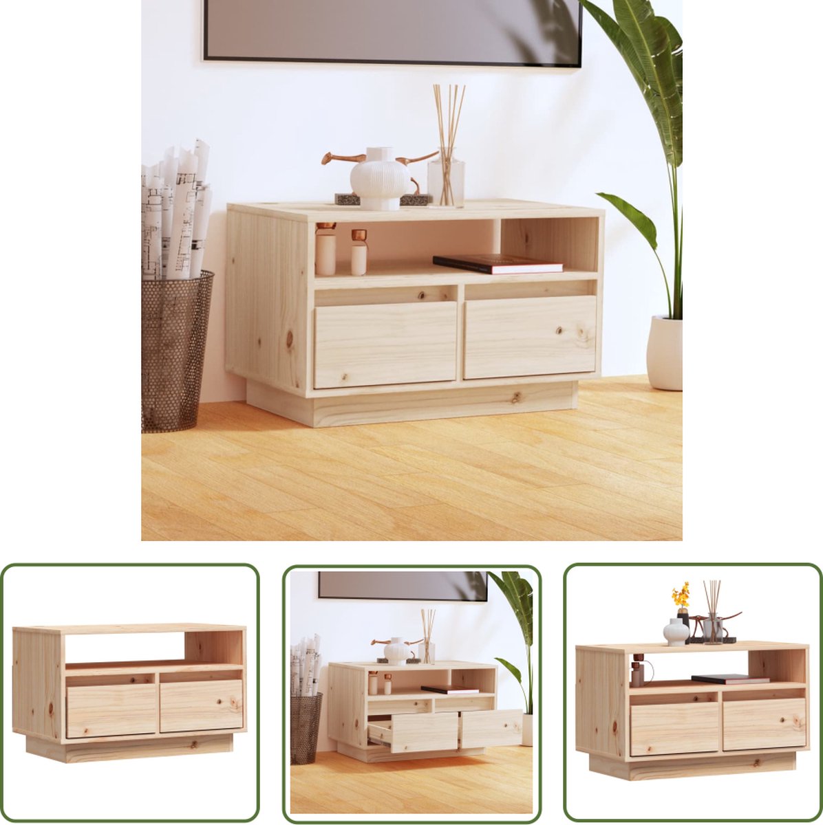 vidaXL Houten Tv Stand - Tv Meubels - Tv-meubel 60x35x37 cm massief grenenhout - Grenoble Hout - Zwevende Poten - Living Room Furniture