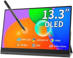 Draagbare 4K OLED Monitor - 13,3 inch Touchscreen met Stylus Pen Ondersteuning - Full HD Mobiele Display voor Laptop en PC
