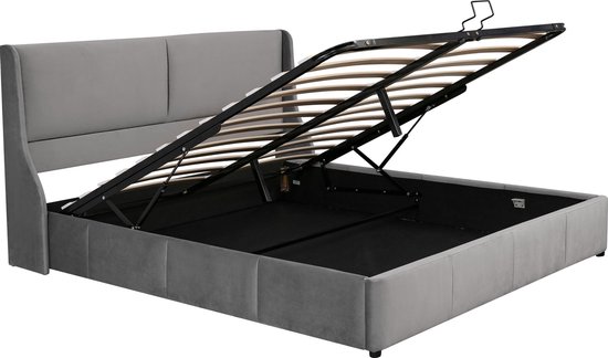 Gestoffeerd bed 160x200 met opbergruimte kunstleer taupe Focus