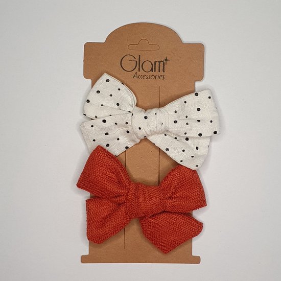 Grands nœuds pour cheveux - 2 pièces - Imprimé pois et rouille
