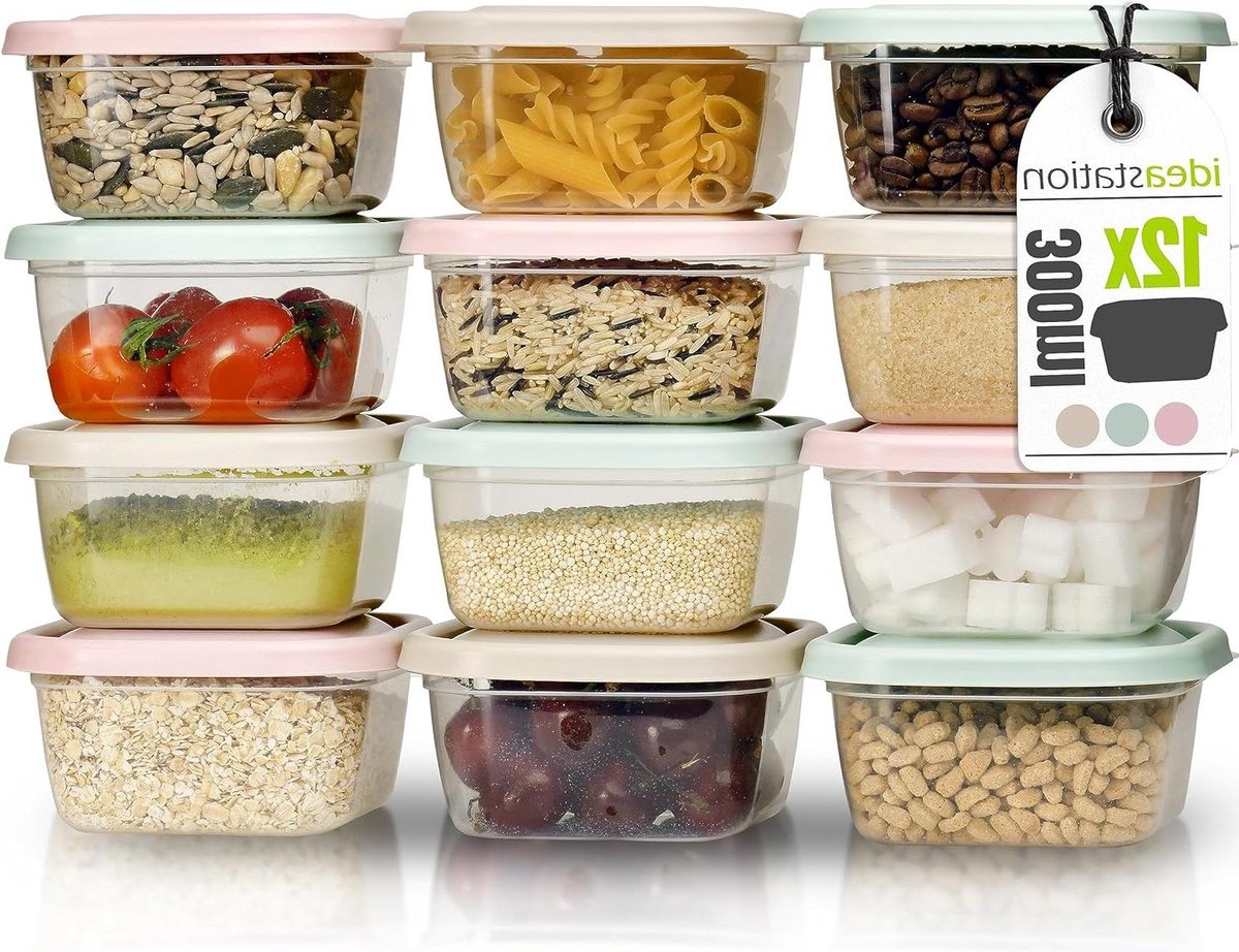 Voorraadpotten Set 12 Stuks 300 ml Pastel Deksel Stapelbaar Opbergdozen - Lunchbox Keukengadgets Diepvriesdozen diepvriesdozen