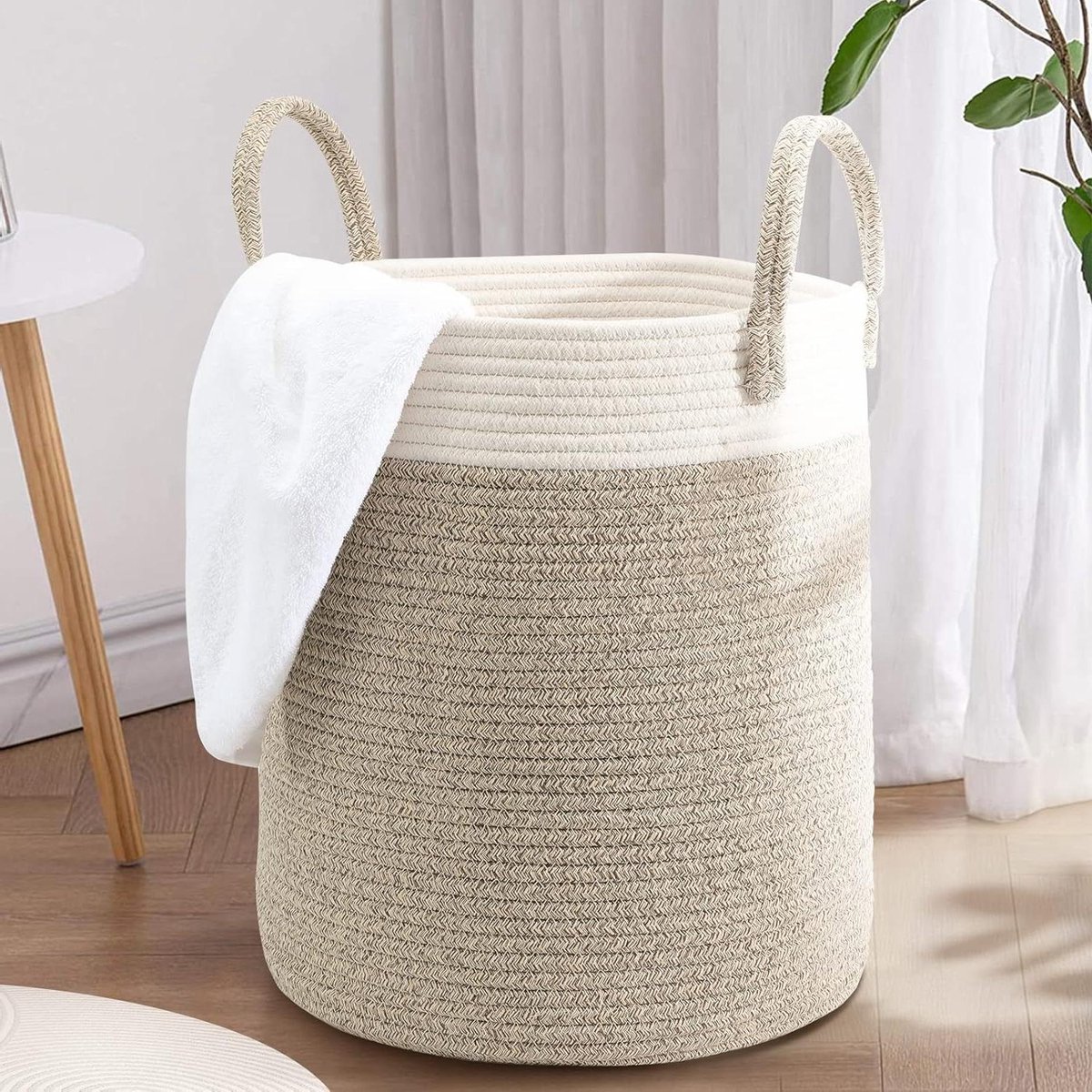 Goedkoopste Gevlochten grote wasmand wassorteerder kinderkamer opbergmand katoen - opvouwbaar - 35 cm x 40 cm wassorteerder