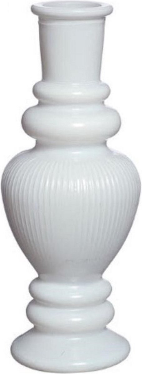 Ideas 4 Seasons Bloemenvaas Venice - voor kleine stelen/losse bloemen - gekleurd glas - ribbel wit - D5,7 x H15 cm
