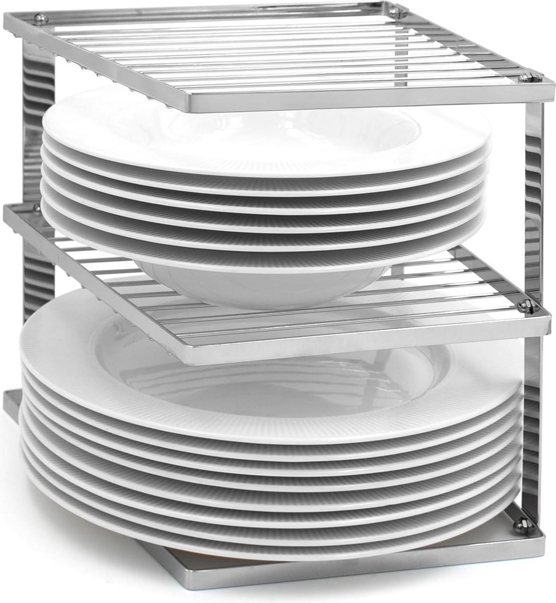 Goedkoopste Bordenrek zonder wiebelen voor opslag in keukenkasten - Hoek Bordenrek Kastplank Organisator 25x25x19cm Zilver - Opbergrek Keukenorganisatie bordenrek