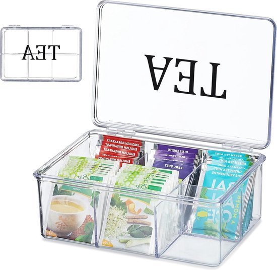 6 Compartment Tea Storage Box with Lid - Modern Plastic Tea Box ...