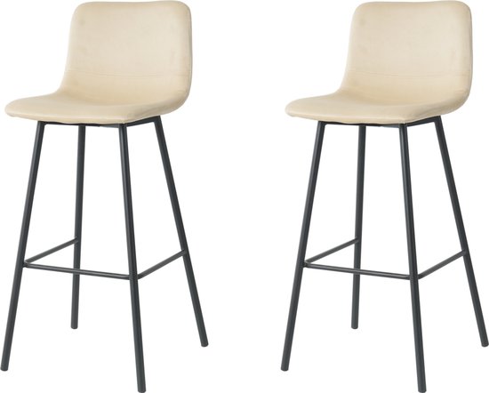 Nolon Nino-Fé Barkrukken Set Van 2 Beige - Wit Onderstel - 75 Cm Barstoel Met Rugleuning Stof Keuken