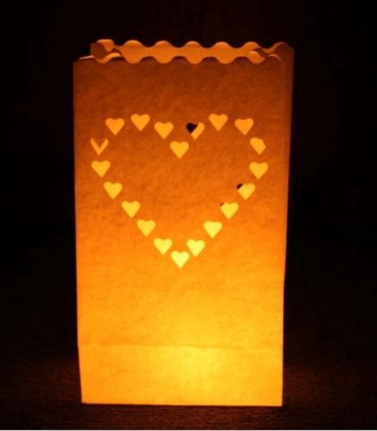 Foto: 10 x candle bag groot hart windlicht papieren kaars houder lichtzak candlebag candlebags sfeerlicht