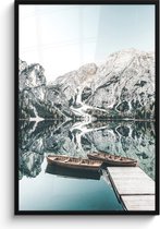 Poster in lijst - Fotolijst 80x120 cm - Posters - Landschap - Boot - Winter - Bergen - Posterlijst zwart - Decoratie - Wanddecoratie woonkamer - Muurdecoratie slaapkamer
