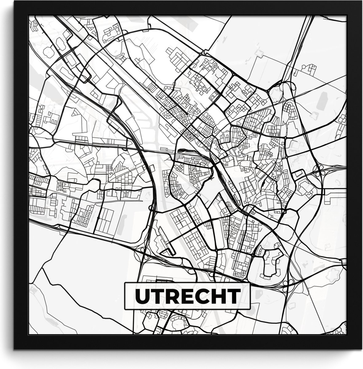 Poster in lijst - Fotolijst 40x40 cm - Posters - Kaart - Utrecht - Zwart - Wit - Posterlijst zwart - Decoratie - Wanddecoratie woonkamer - Muurdecoratie slaapkamer