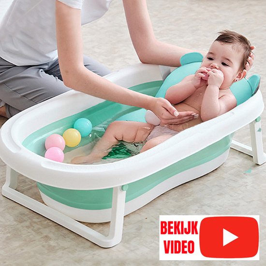 Allernieuwste.nl® Opvouwbaar Opklapbaar BabyBad met Thermometer Badkussen en Standaard - Kinderbadje Babybadje Kleur Blauw van Merkloos — afbeelding 3