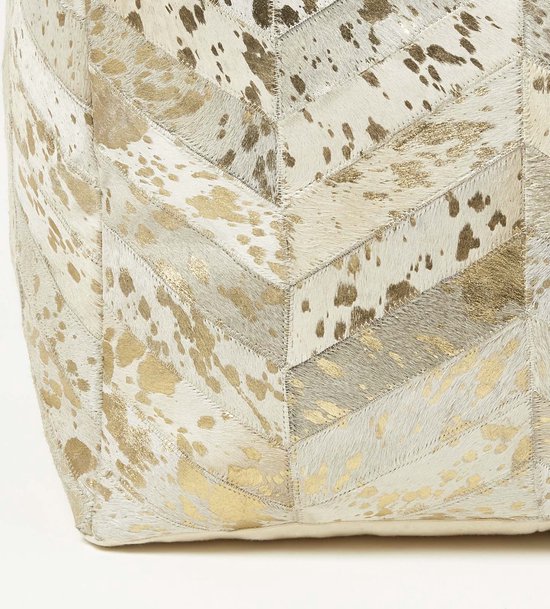 Homescapes Pouf en cuir tacheté or, 50 x 50 x 40 cm
