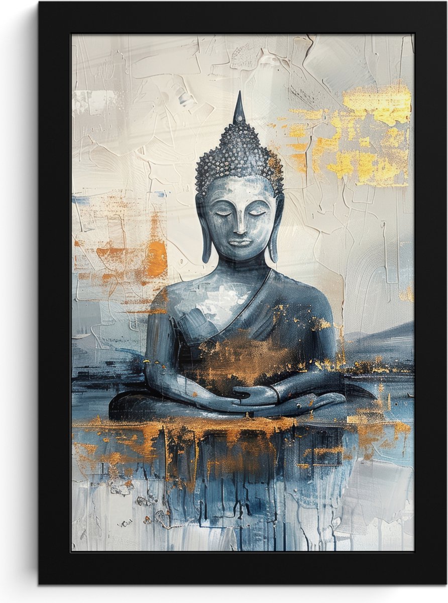 FrameYourWall Poster in lijst - Fotolijst 20x30 cm - Posters - Buddha - Goud - Abstract - Modern - Posterlijst zwart - Decoratie - Wanddecoratie woonkamer - Muurdecoratie slaapkamer Buddha - Abstract