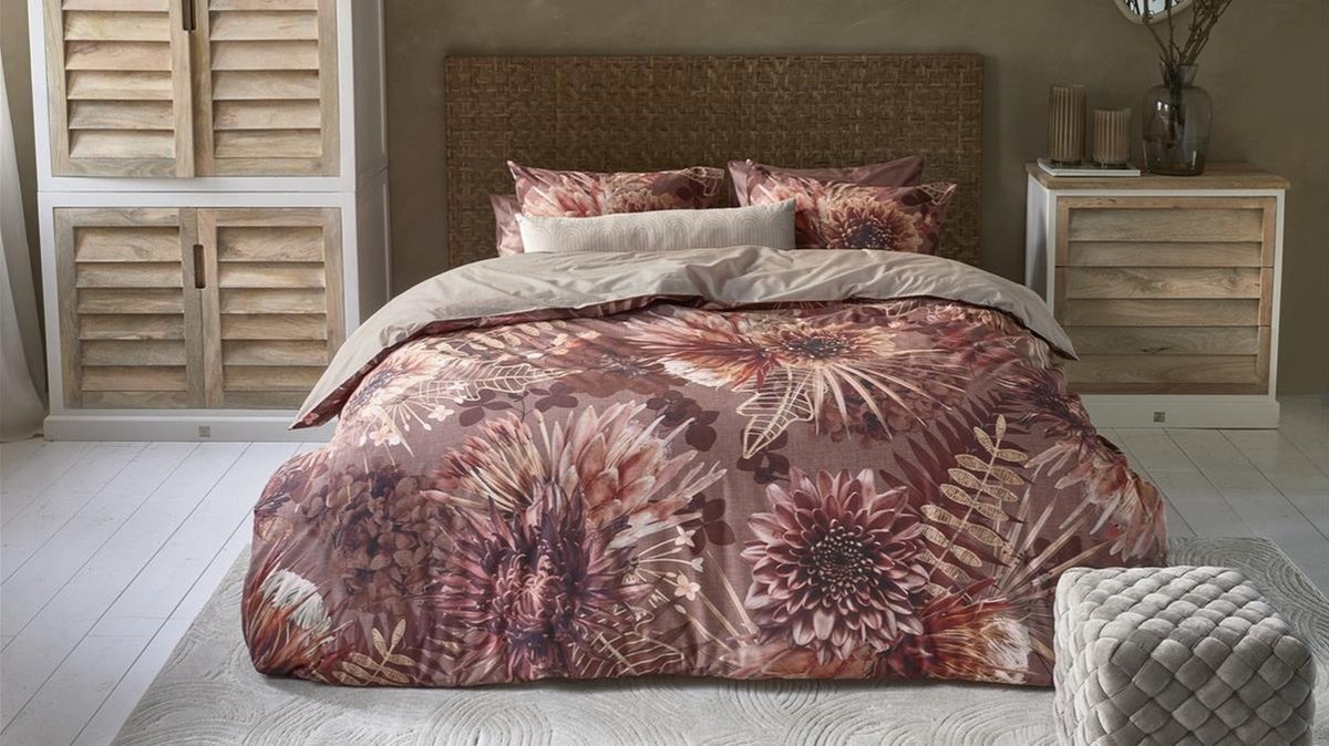 Riviera Maison Protea dekbedovertrek - Tweepersoons - 200x200/220 - Steenrood