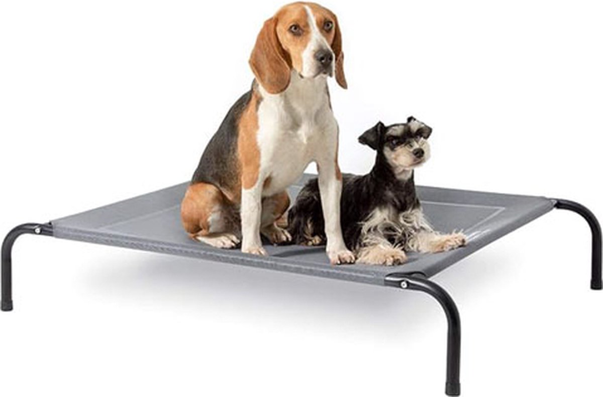 Verhoogd Hondenbed voor Middelgrote Honden - Grijs, Geschikt voor Binnen en Buiten, Camping - Maat M: 105 x 80 cm, Hoogte: 20 cm