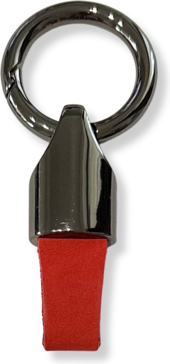 Luxe Sleutelhanger, Leren & Metaal Sleutelhanger, Kunstleer, Zwart - Rood