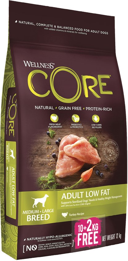 Wellness Core Grain Free Dog Healty Weight Kalkoen - Hondenvoer - 10+2 kg Bonusbag
