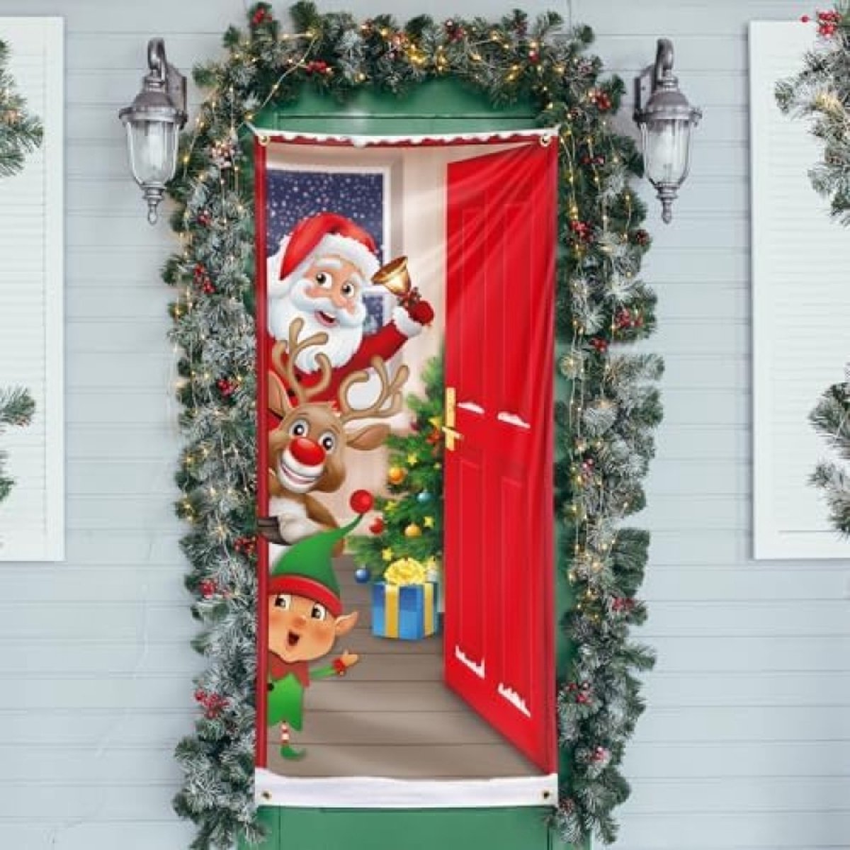 Couverture De Porte Noël, Toile De Porte Noel, Striscioni Natalizi Per Porta, Banniere Porte Entree Noel, Bannière De Porte De Noël, Décorations De Noël Pour Maisons, Portes d'Entrée Et Porches