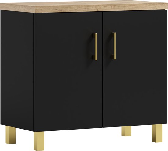 Pro-meubels - Badkamermeubel Rome - Zwart mat - Eiken - 60cm - Badmeubel - Wastafelkast