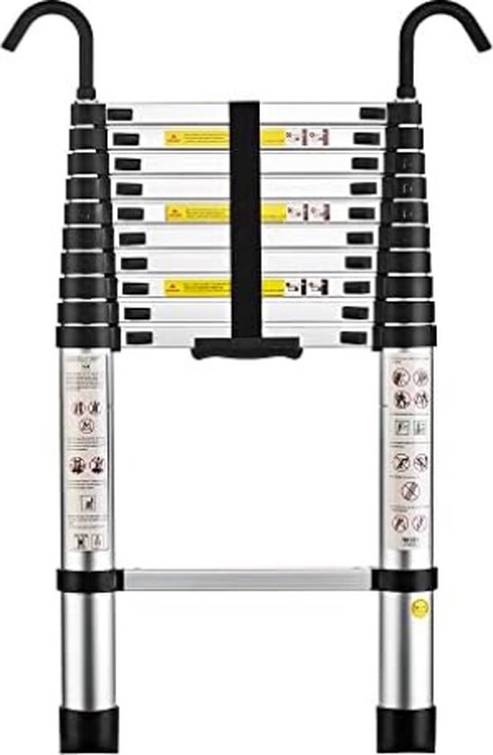 Ansobea Aluminium telescopische ladder, 3,8 m met stabilisator en afneembare haak, hoge multifunctionele ladder, 150 kg draagkracht, ladder uittrekbaar Ansobea Aluminium telescopische ladder, 3,8 m met stabilisator en afneembare haak, hoge multifunctionele ladder, 150 kg draagkracht, ladder uittrekbaar