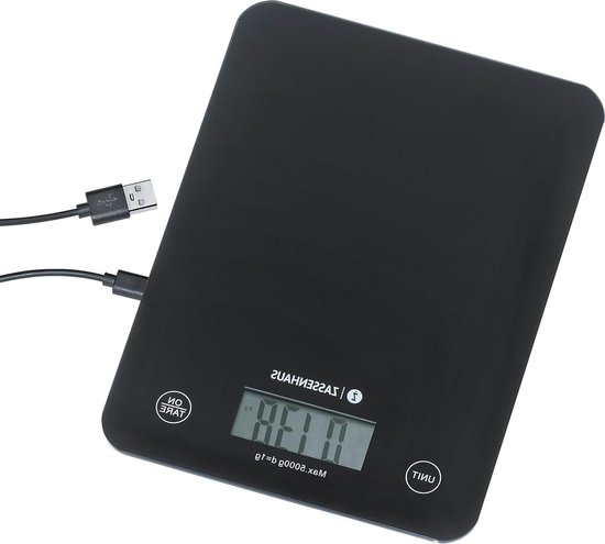 Zassenhaus Digitale keukenweegschaal, USB-oplaadfunctie, 5 kg/1 g, weegfunctie, bijzonder vlak, sensor-touch-bedieningspaneel
