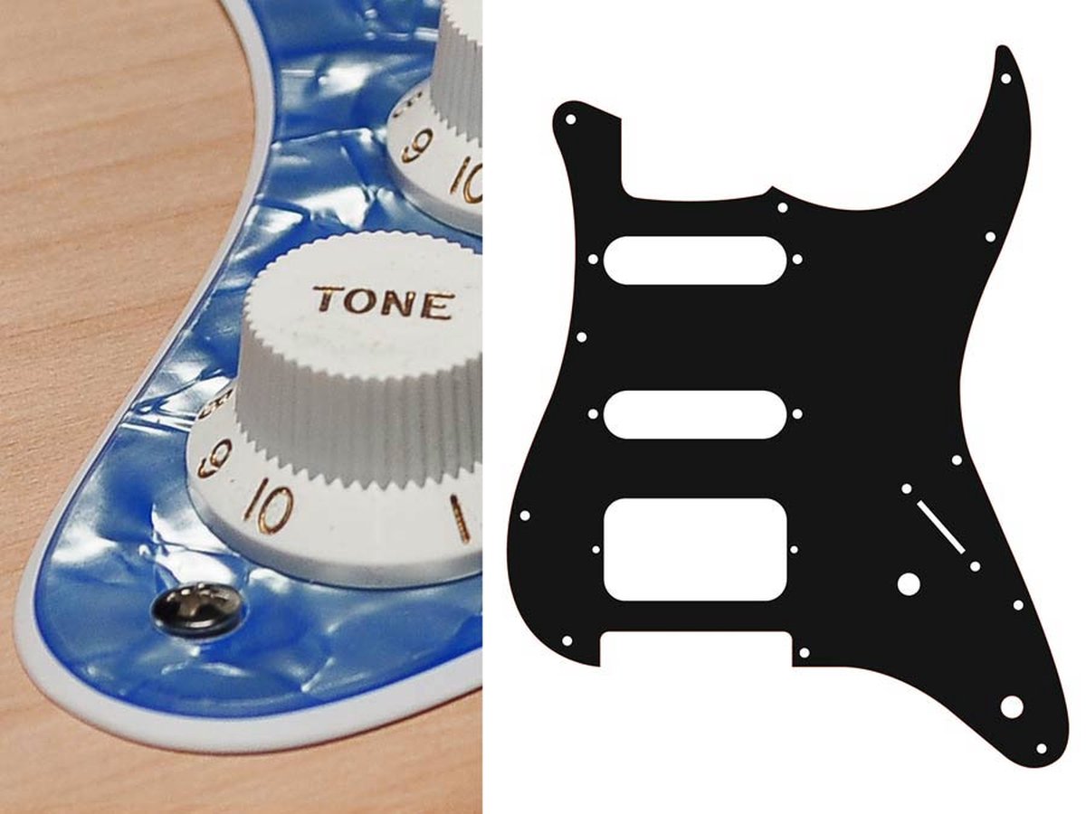 Boston ST-222-POB pickguard, Stallion, SSH, 2 pot holes, 3-5 switch, 2 ply, pearl ocean blue