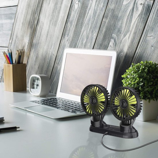 Geruwam USB Auto Ventilator, 360 ° Rotatie Auto Luchtuitlaat Ventilator | Voor Auto Luchtuitlaat Mute Dubbele Ventilator Vanes LED Gradiënt Lichten Twin Engine 3-Speed Slaapkamer Van