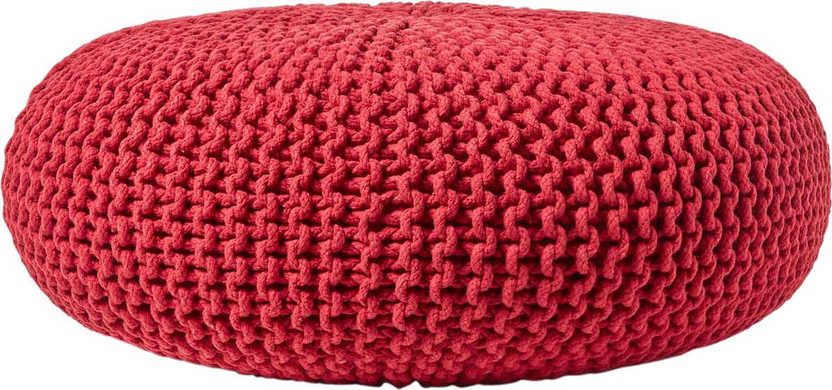 Homescapes Grote gebreide poef 100% katoen, rood
