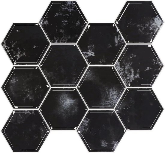 Foto: Zwart marmer hexagon glanzende 3d tegel sticker badkamer keuken peel en stick waterdichte vinyl tegels 305 cm 305 cm