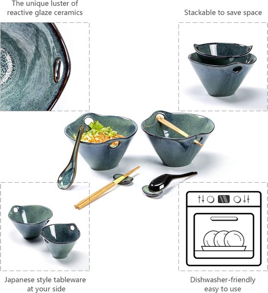 800ml Ramen Bowl Set, Noedel Bowl, Ramen Bowls (Ramen Bowl met Deksel, Ramen Lepels, Eetstokjes), Keramische Kom voor Pasta Bowl, Snack, Soep, Salade Kom, Granen Voedsel, Grote Kom (Visvormig-1PCS