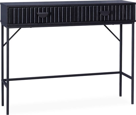 Relaxdays Side Table, 2 Drawers, Narrow Console Table, Hallway, Living Room, Metal Wall Table, HBD: 81 x 110 x 42 cm, Black