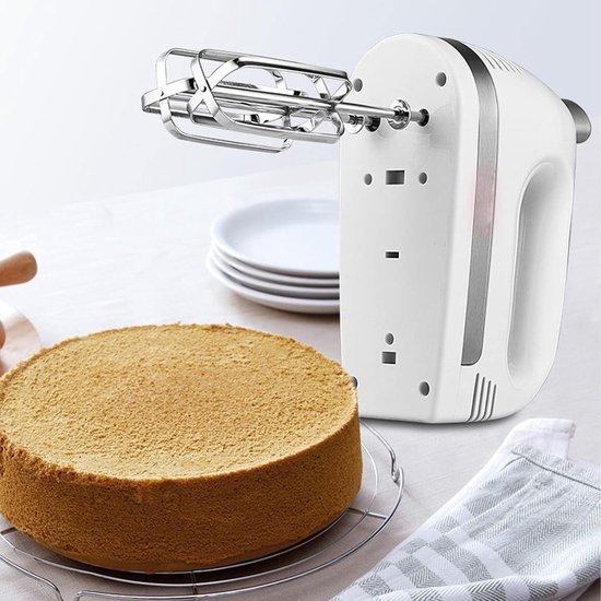 450 Watt Electric Hand Mixer - Includes 2 Whisks and 2 Stainless Steel Dough Hooks - 5 Speeds with Eject Button - White — afbeelding 5