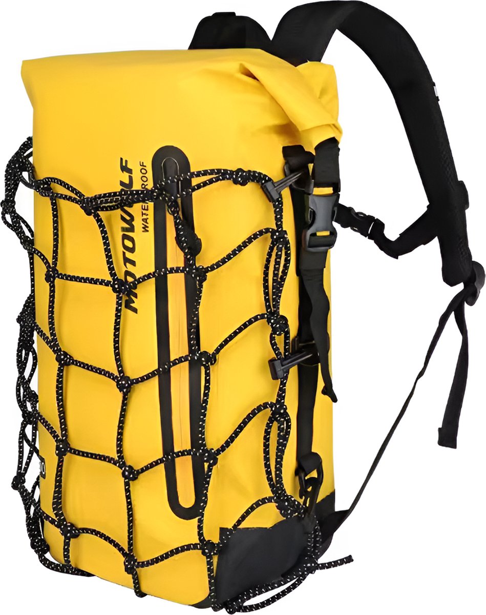 CarryQuest® - Motor Rugzak - Multifunctionele Waterdichte Motorfiets Rugzak - Reflecterend Helmnet - 30-Liter - 500D Oxford Stof - 54x36x2 cm - Geel