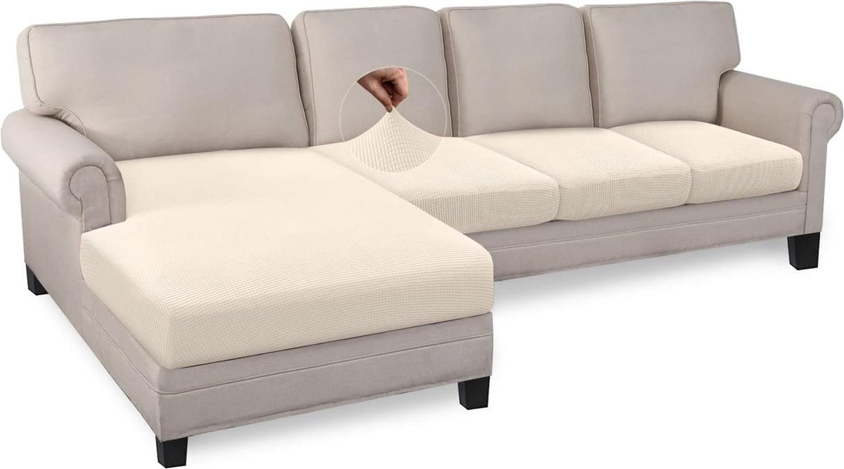 High Stretch Beige 3-zits + chaise Sectionele Bank Kussensloop
