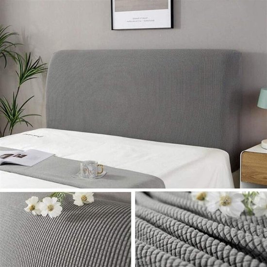 Housse de protection pour tête de lit - modèle uni - extensible et lavable - uni - gris clair - 180 cm