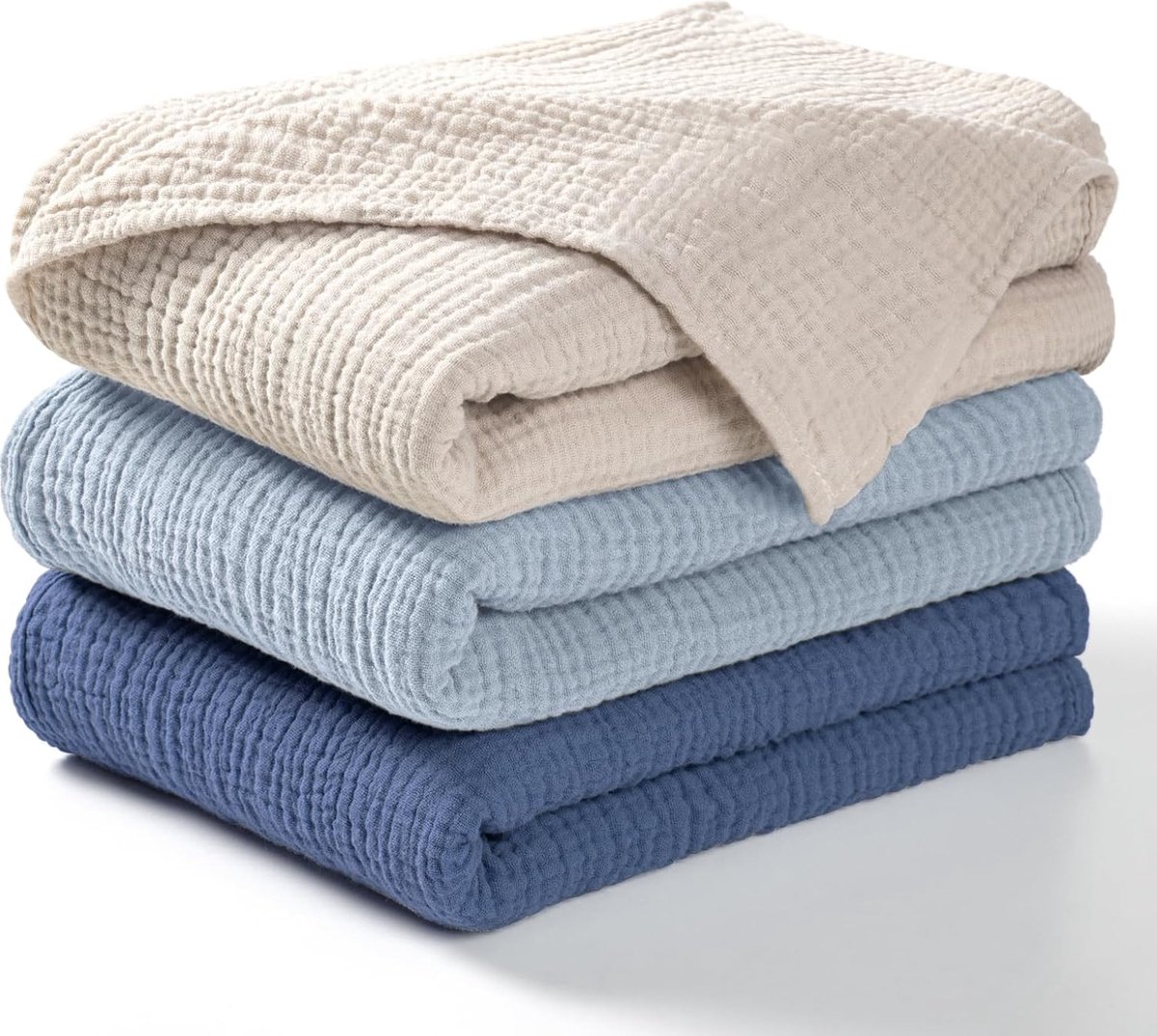 Luvetrex ® Ademend Katoenen Baby Inbakerdoek - Set van 3 (Navy Blauw)