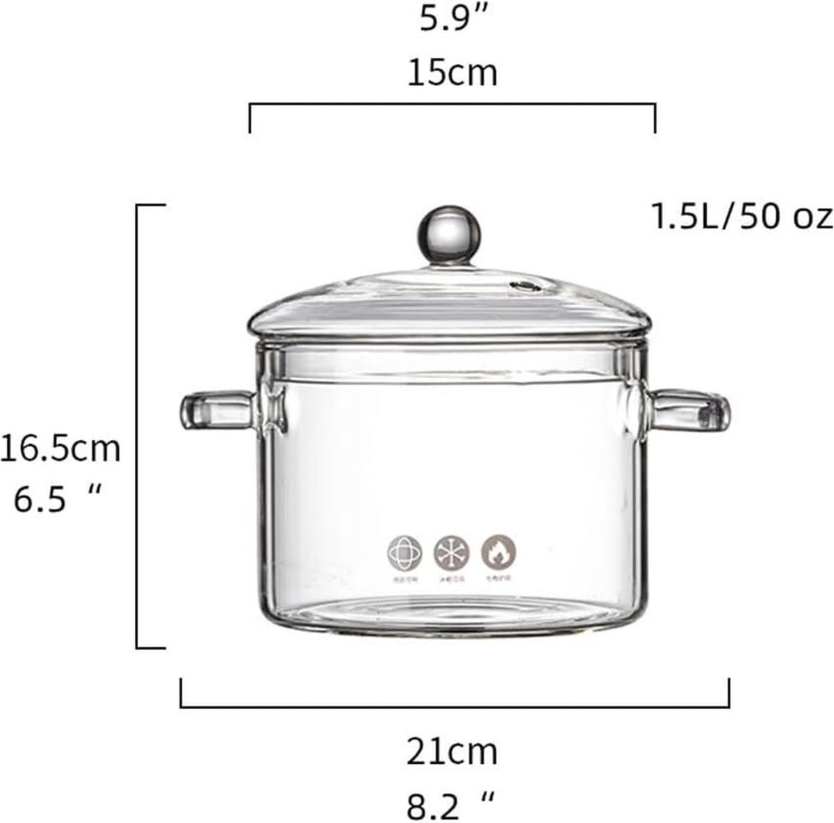Marmite En Verre Borosilicate 1,5 L Avec Couvercle - Casserole Transparente Résistante à La Chaleur, Pour Cuisson Sur Feu Et Induction