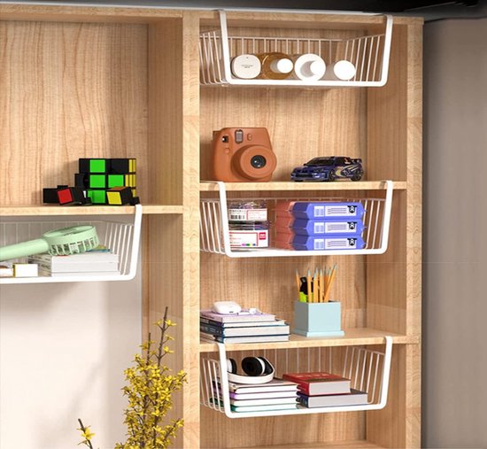 Lot De 2 Paniers Suspendus En Métal Noir - Pour Placard, Étagère, Bureau - Gain De Place Sans Perçage - 3