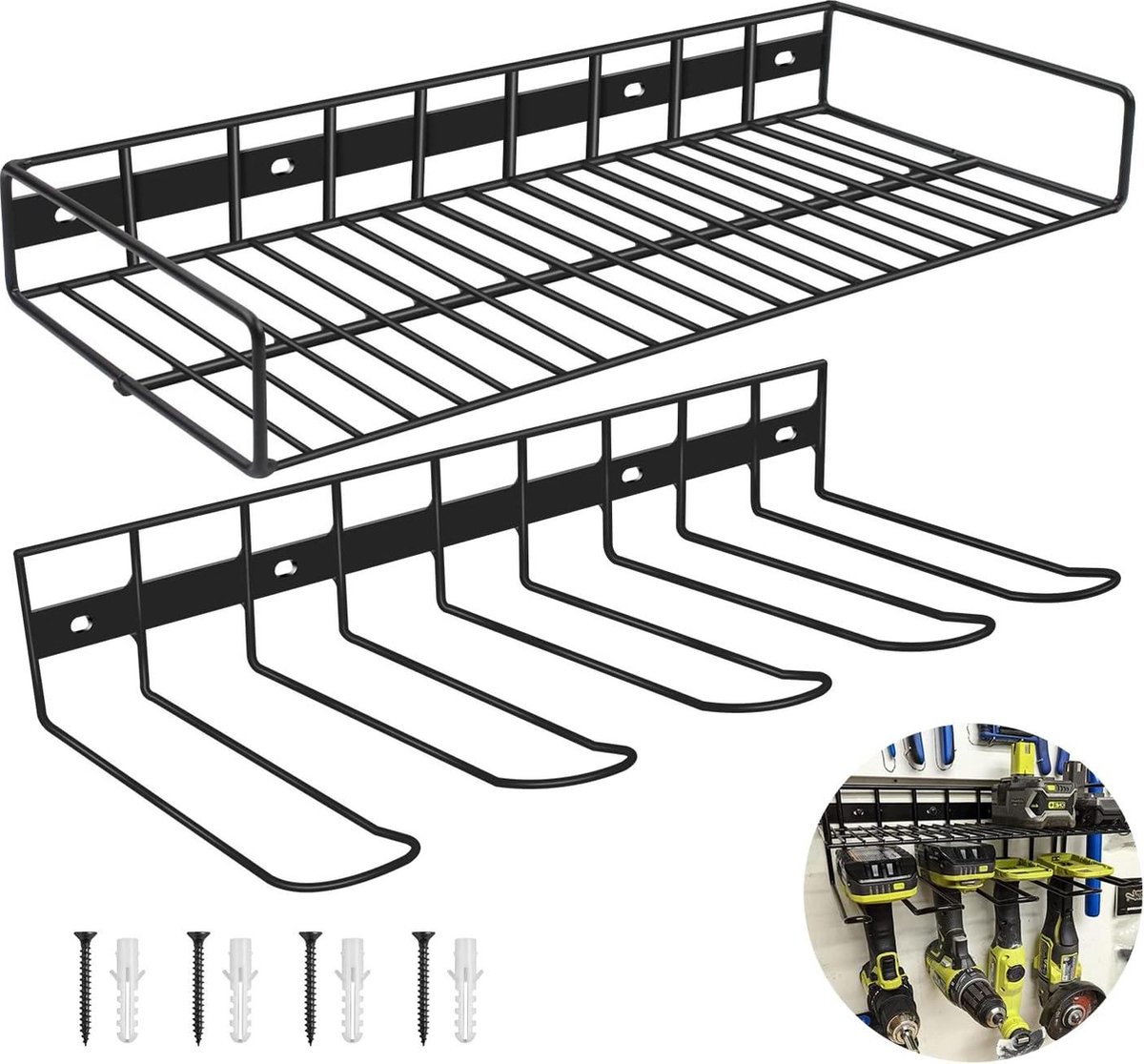 Wandrek gereedschapshouder metaal elektrisch gereedschap boormachine opberghouder 42 x 20 x 15 cm