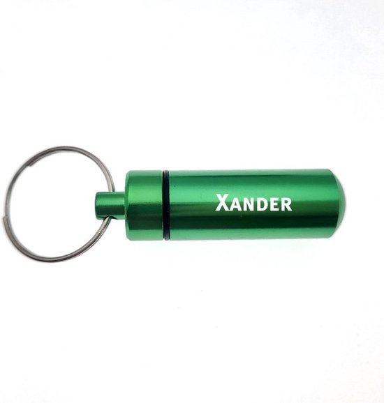 Porte-clés - Boîte à pilules - Met Naam - Xander - Médication - Boîte d'identité - Vert