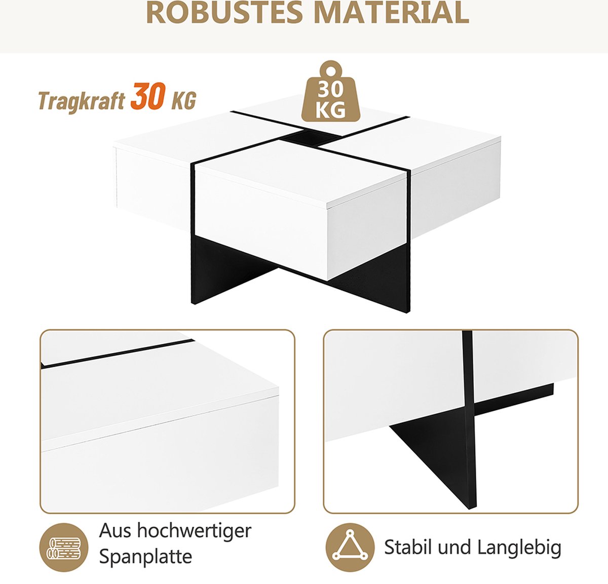 KOMHTOM Moderne salontafel led wit woonkamer tafel salontafel kist met vier laden (wit
