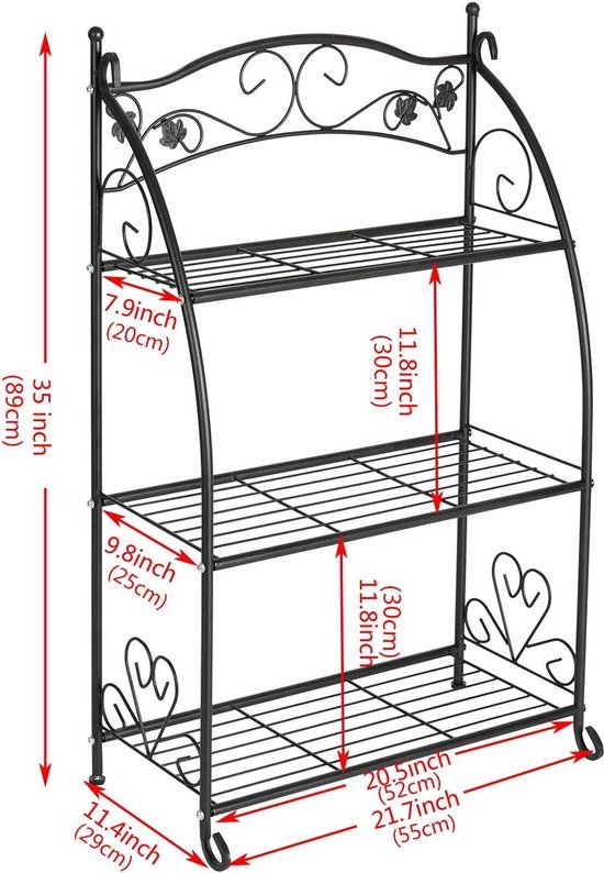 LASZOLA 3-laags Plantenrek – Staal 35 Inch – Binnen & Buiten – Zwart – Draagkracht 60kg – Voor Balkon, Terras En Tuin 3 miniatura