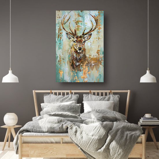 Hert posters - Dieren poster - Posters Goud - Muurdecoratie landelijk - Slaapkamer poster - Decoratie muur poster 40x60 cm