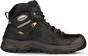 Zwarte Grisport 903 werkschoen met veters, gele lus en reflecterende details.