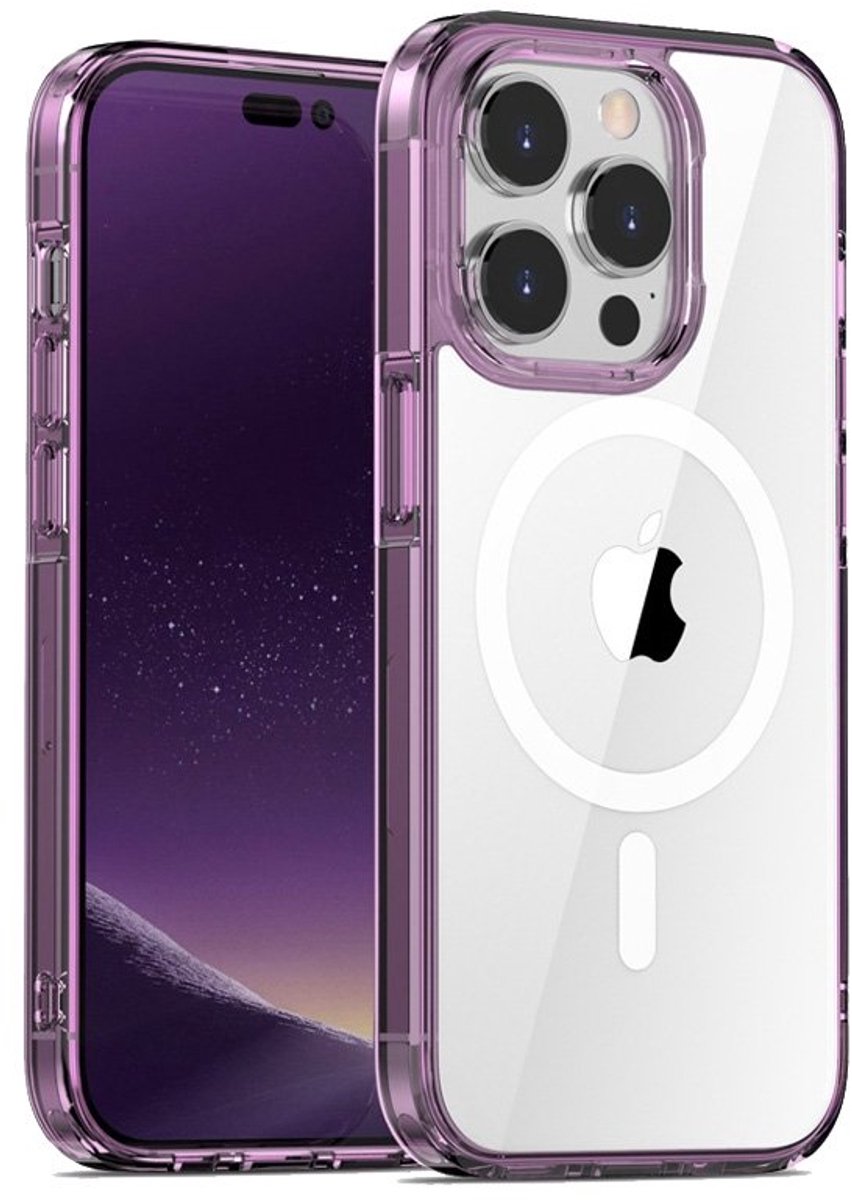 Mobiq - Schokbestendige MagSafe Case geschikt voor iPhone 16 Pro - transparant/paars