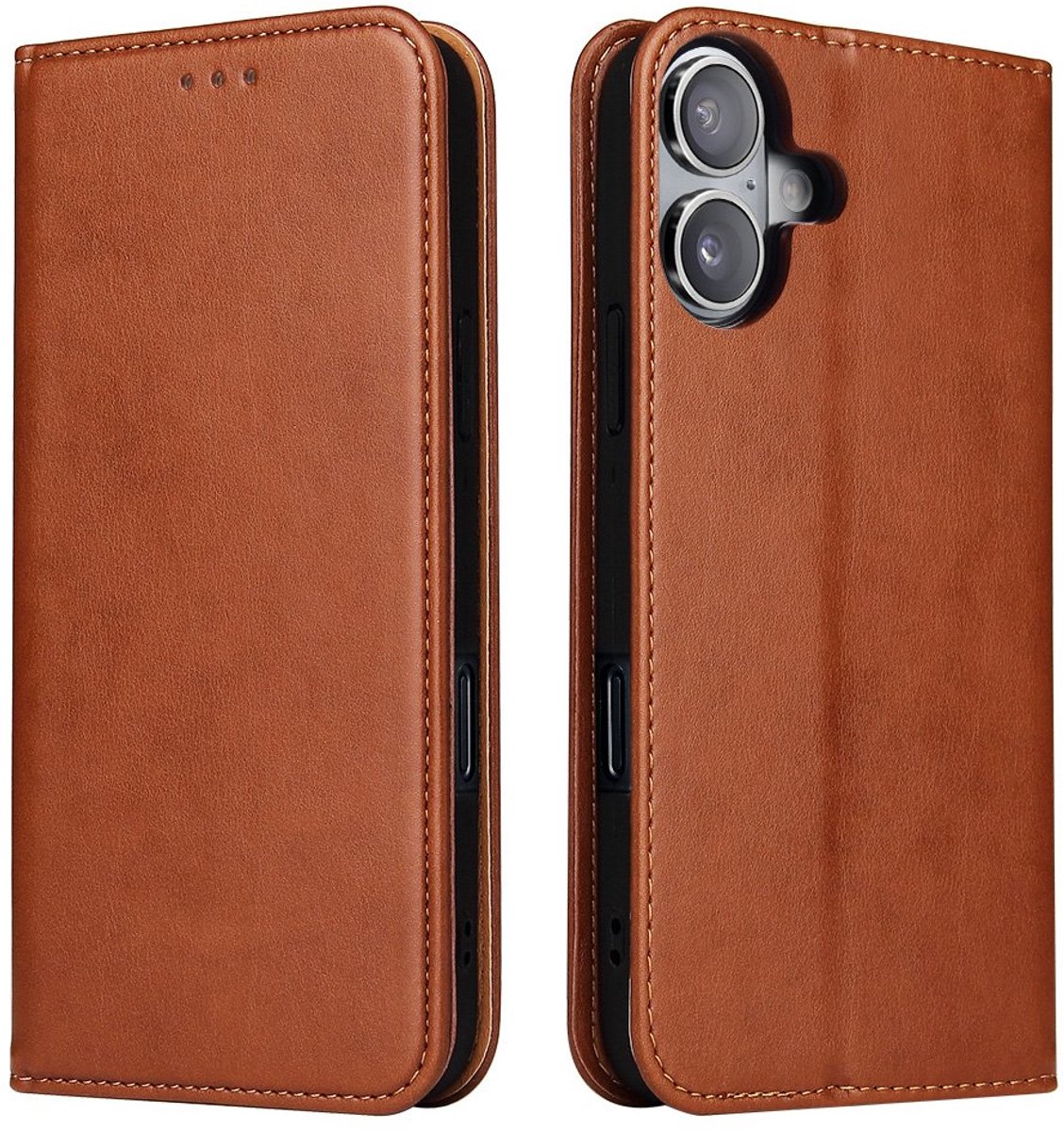 Premium Business Wallet Hoesje geschikt voor iPhone 16 - bruin- Luxe Portemonnee - Kaarthouder - Pasjes - Contant geld - Schokbestendig